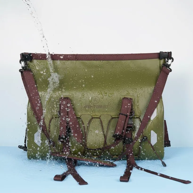 Roll-top dry bag in do dry bags float configuration, welded seams, studio product shot
