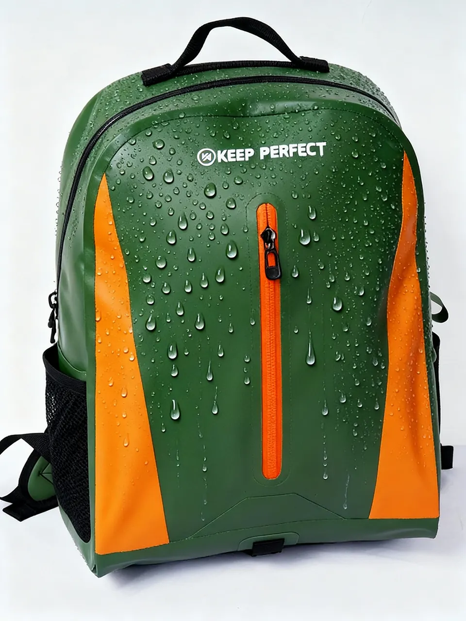 Waterproof roll-top backpack with padded shoulder straps