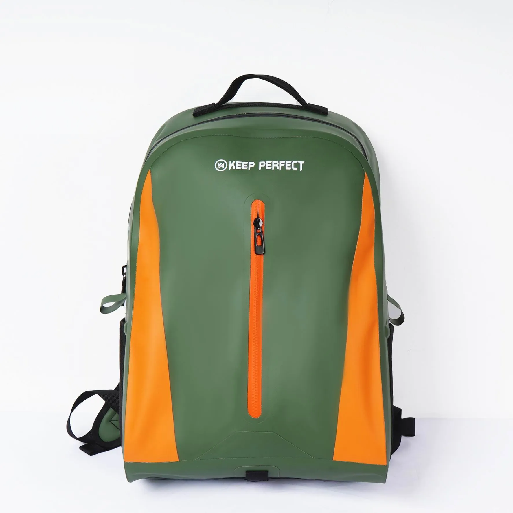 Waterproof roll-top backpack with padded shoulder straps